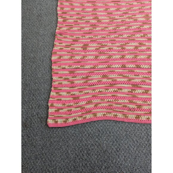 Hand Made Crochet Knit Afghan Throw Lap Blanket 59" x 49" Pinks - Picture 3 of 6